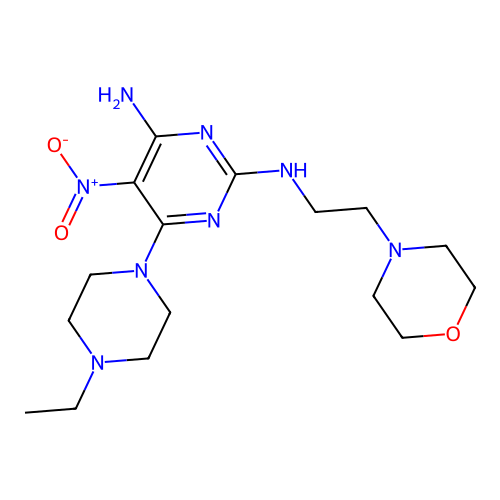 6-(4-ethylpiperazin-1-yl)-2-N-(2-morpholin-4-ylethyl)-5-nitropyrimidine-2,4-diamine structure