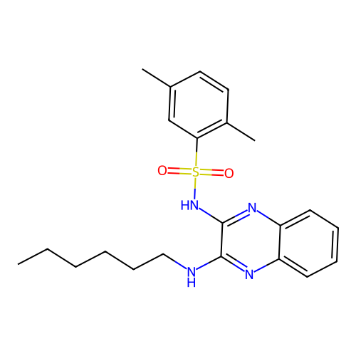 N-[3-(hexylamino)quinoxalin-2-yl]-2,5-dimethylbenzenesulfonamide structure