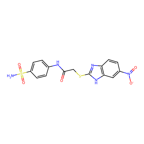 2-[(5-nitro-1H-benzimidazol-2-yl)sulfanyl]-N-(4-sulfamoylphenyl)acetamide structure