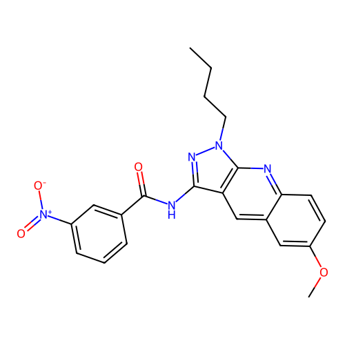 N-(1-butyl-6-methoxypyrazolo[3,4-b]quinolin-3-yl)-3-nitrobenzamide structure
