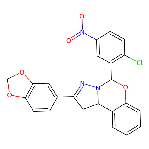 2-(1,3-benzodioxol-5-yl)-5-(2-chloro-5-nitrophenyl)-1,10b-dihydropyrazolo[1,5-c][1,3]benzoxazine structure