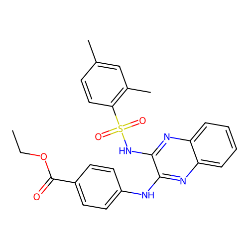 Ethyl 4-[(3-{[(2,4-dimethylphenyl)sulfonyl]amino}quinoxalin-2-yl)amino]benzoate structure