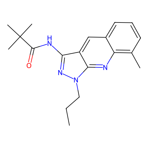 2,2-dimethyl-N-(8-methyl-1-propylpyrazolo[3,4-b]quinolin-3-yl)propanamide structure