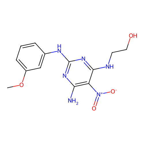 2-[[6-amino-2-(3-methoxyanilino)-5-nitropyrimidin-4-yl]amino]ethanol structure