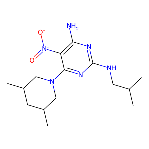6-(3,5-dimethylpiperidin-1-yl)-N2-isobutyl-5-nitropyrimidine-2,4-diamine structure