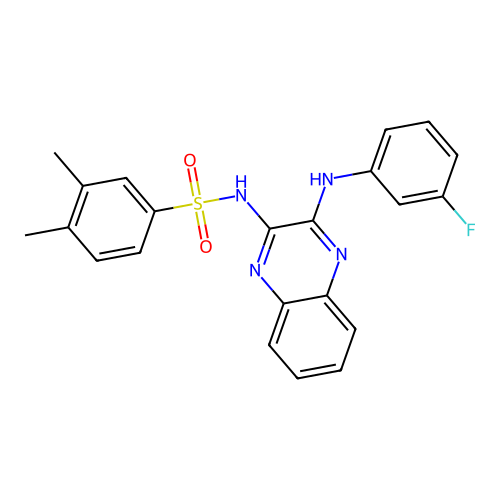 N-(3-((3-fluorophenyl)amino)quinoxalin-2-yl)-3,4-dimethylbenzenesulfonamide structure