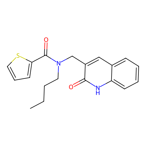 N-butyl-N-[(2-oxo-1H-quinolin-3-yl)methyl]thiophene-2-carboxamide structure