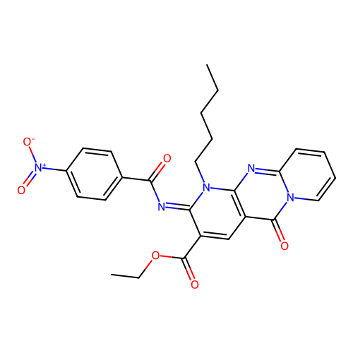 (Z)-ethyl 2-((4-nitrobenzoyl)imino)-5-oxo-1-pentyl-2,5-dihydro-1H-dipyrido[1,2-a:2',3'-d]pyrimidine-3-carboxylate structure