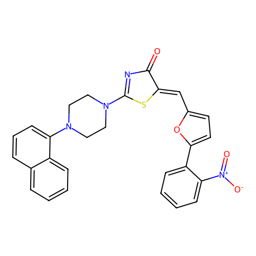 (Z)-2-(4-(naphthalen-1-yl)piperazin-1-yl)-5-((5-(2-nitrophenyl)furan-2-yl)methylene)thiazol-4(5H)-one structure