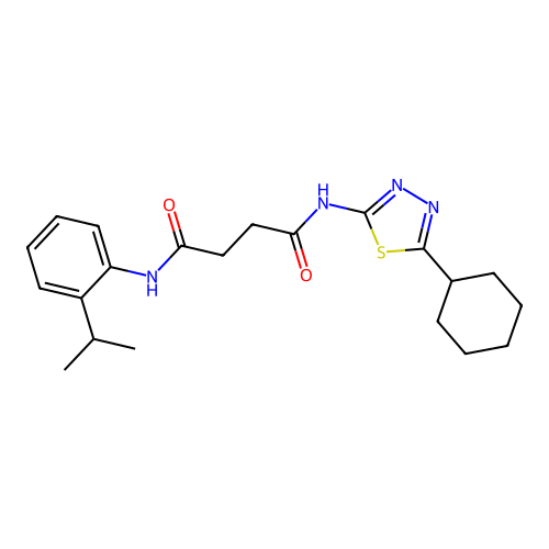 N1-(5-cyclohexyl-1,3,4-thiadiazol-2-yl)-N4-(2-isopropylphenyl)succinamide structure