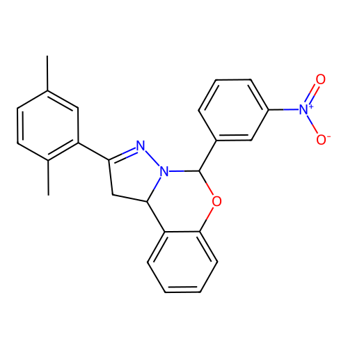 2-(2,5-dimethylphenyl)-5-(3-nitrophenyl)-1,10b-dihydropyrazolo[1,5-c][1,3]benzoxazine structure