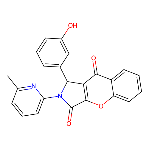 1-(3-hydroxyphenyl)-2-(6-methylpyridin-2-yl)-1,2-dihydrochromeno[2,3-c]pyrrole-3,9-dione structure
