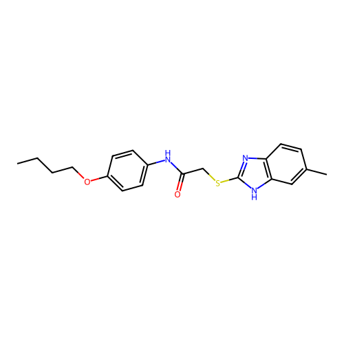 N-(4-butoxyphenyl)-2-[(5-methyl-1H-benzimidazol-2-yl)sulfanyl]acetamide structure