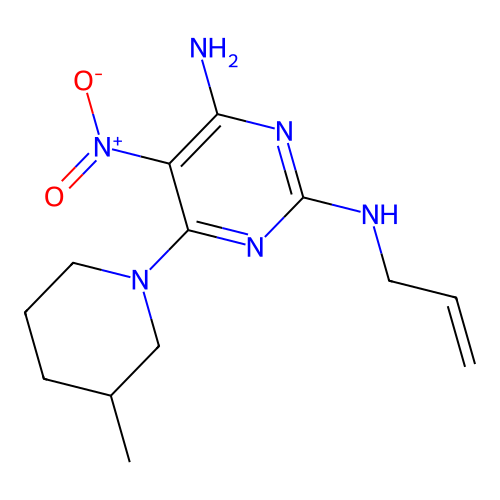 6-(3-methylpiperidin-1-yl)-5-nitro-N~2~-(prop-2-en-1-yl)pyrimidine-2,4-diamine structure