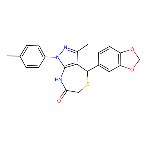 4-(1,3-benzodioxol-5-yl)-3-methyl-1-(4-methylphenyl)-2,4-dihydropyrazolo[3,4-e][1,4]thiazepin-7-one structure