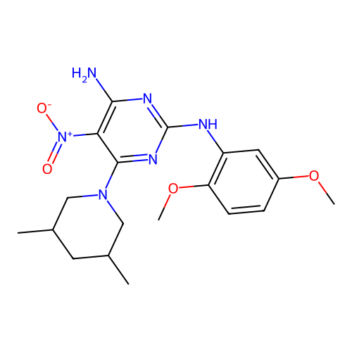 2-N-(2,5-dimethoxyphenyl)-6-(3,5-dimethylpiperidin-1-yl)-5-nitropyrimidine-2,4-diamine structure