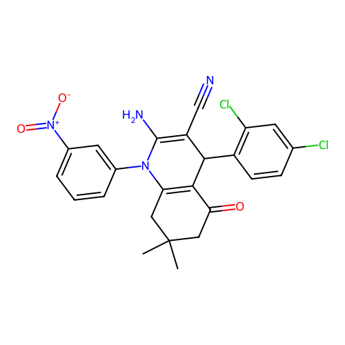 2-amino-4-(2,4-dichlorophenyl)-7,7-dimethyl-1-(3-nitrophenyl)-5-oxo-1,4,5,6,7,8-hexahydroquinoline-3-carbonitrile structure