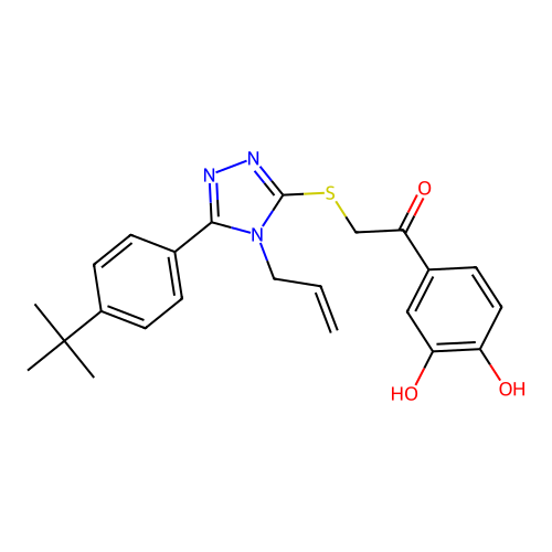 2-[[5-(4-tert-butylphenyl)-4-prop-2-enyl-1,2,4-triazol-3-yl]sulfanyl]-1-(3,4-dihydroxyphenyl)ethanone structure