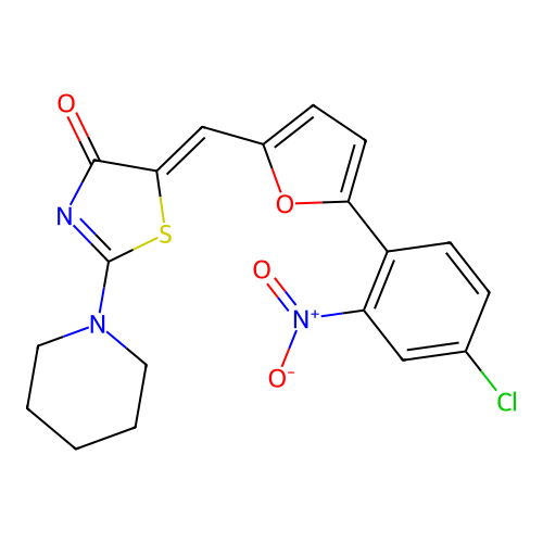 (Z)-5-((5-(4-chloro-2-nitrophenyl)furan-2-yl)methylene)-2-(piperidin-1-yl)thiazol-4(5H)-one structure