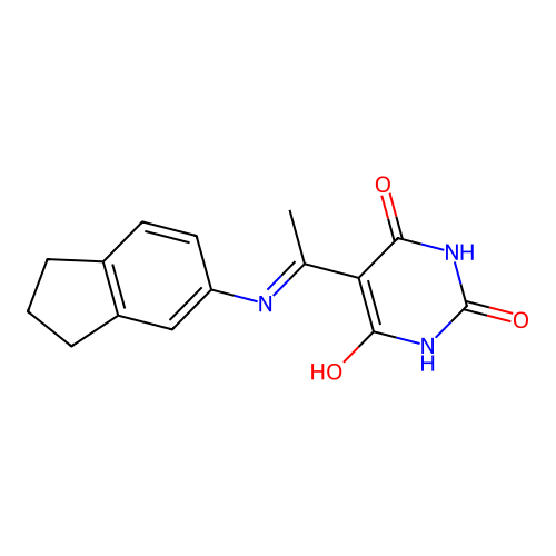 (5Z)-5-[1-(2,3-dihydro-1H-inden-5-ylamino)ethylidene]-2,6-dihydroxypyrimidin-4(5H)-one structure