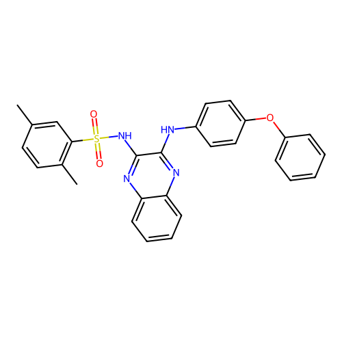 2,5-dimethyl-N-(3-((4-phenoxyphenyl)amino)quinoxalin-2-yl)benzenesulfonamide structure