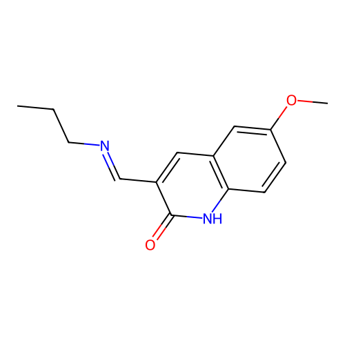 6-methoxy-3-[(E)-(propylimino)methyl]quinolin-2(1H)-one structure