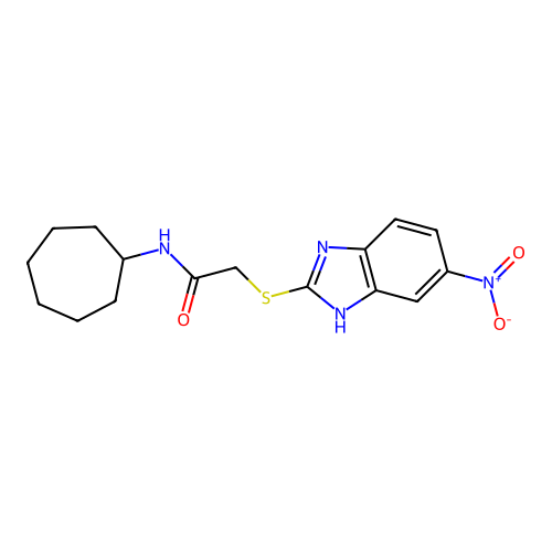 N-cycloheptyl-2-[(6-nitro-1H-benzimidazol-2-yl)thio]acetamide structure