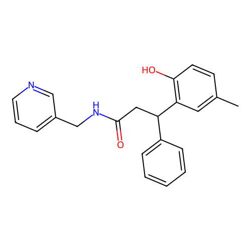 3-(2-hydroxy-5-methylphenyl)-3-phenyl-N-(pyridin-3-ylmethyl)propanamide structure