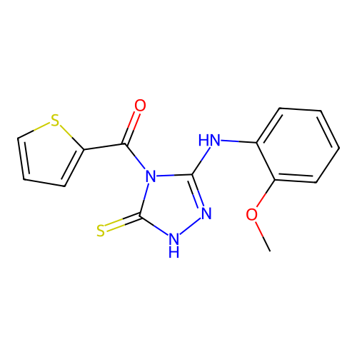 (3-mercapto-5-((2-methoxyphenyl)amino)-4H-1,2,4-triazol-4-yl)(thiophen-2-yl)methanone structure