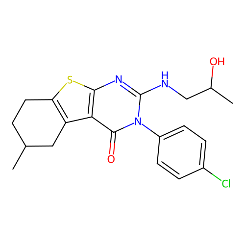 3-(4-chlorophenyl)-2-[(2-hydroxypropyl)amino]-6-methyl-5,6,7,8-tetrahydro[1]benzothieno[2,3-d]pyrimidin-4(3H)-one structure