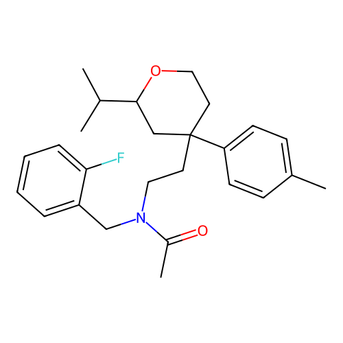 N-(2-fluorobenzyl)-N-(2-(2-isopropyl-4-(p-tolyl)tetrahydro-2H-pyran-4-yl)ethyl)acetamide structure