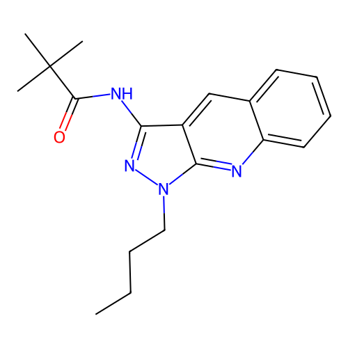 N-(1-butyl-1H-pyrazolo[3,4-b]quinolin-3-yl)pivalamide structure