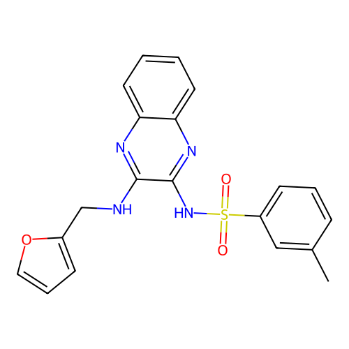 N-[3-(2-furanylmethylamino)-2-quinoxalinyl]-3-methylbenzenesulfonamide structure