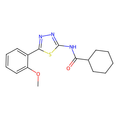N-(5-(2-methoxyphenyl)-1,3,4-thiadiazol-2-yl)cyclohexanecarboxamide structure