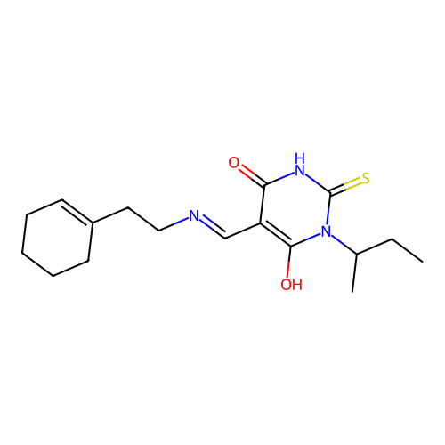 (5E)-1-(butan-2-yl)-5-({[2-(cyclohex-1-en-1-yl)ethyl]amino}methylidene)-2-sulfanylpyrimidine-4,6(1H,5H)-dione structure