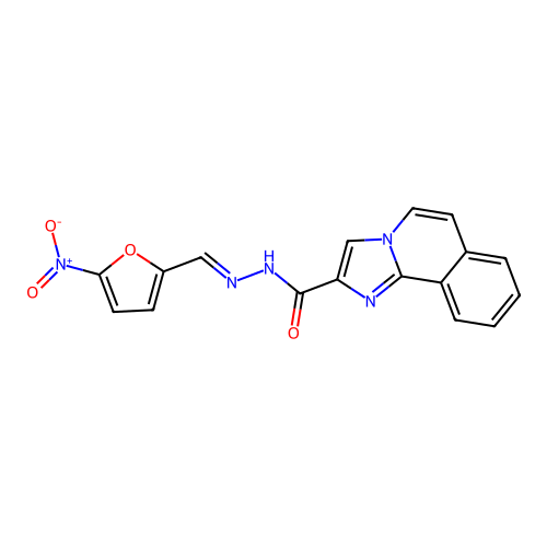 N-[(5-nitro-2-furanyl)methylideneamino]-2-imidazo[2,1-a]isoquinolinecarboxamide structure