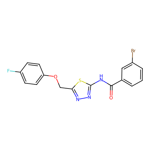 3-bromo-N-(5-((4-fluorophenoxy)methyl)-1,3,4-thiadiazol-2-yl)benzamide structure