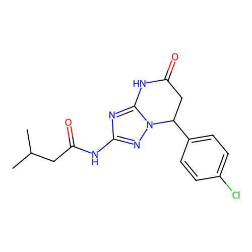 N-(7-(4-chlorophenyl)-5-oxo-4,5,6,7-tetrahydro-[1,2,4]triazolo[1,5-a]pyrimidin-2-yl)-3-methylbutanamide structure