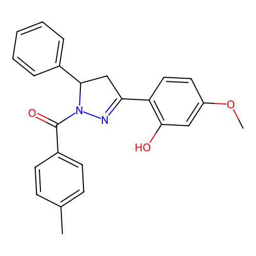 (3-(2-hydroxy-4-methoxyphenyl)-5-phenyl-4,5-dihydro-1H-pyrazol-1-yl)(p-tolyl)methanone structure