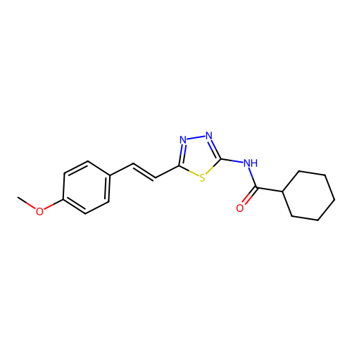 (E)-N-(5-(4-methoxystyryl)-1,3,4-thiadiazol-2-yl)cyclohexanecarboxamide structure