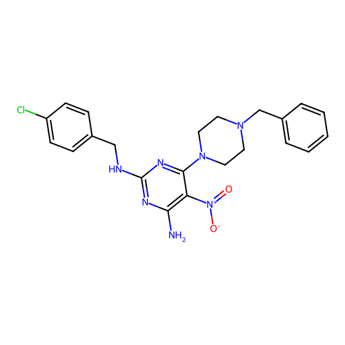 {4-amino-5-nitro-6-[4-benzylpiperazinyl]pyrimidin-2-yl}[(4-chlorophenyl)methyl ]amine structure