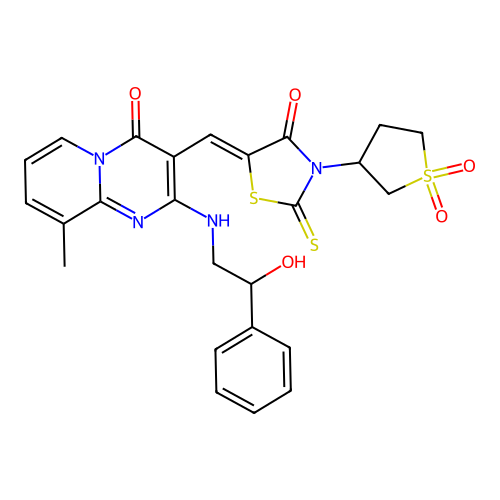3-{(Z)-[3-(1,1-dioxidotetrahydrothiophen-3-yl)-4-oxo-2-thioxo-1,3-thiazolidin-5-ylidene]methyl}-2-[(2-hydroxy-2-phenylethyl)amino]-9-methyl-4H-pyrido[1,2-a]pyrimidin-4-one structure