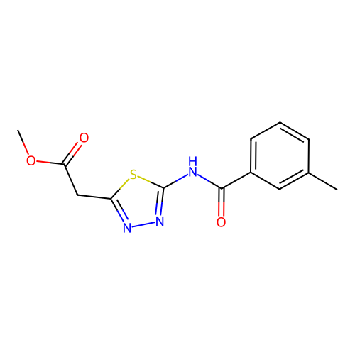 methyl 2-(5-(3-methylbenzamido)-1,3,4-thiadiazol-2-yl)acetate structure
