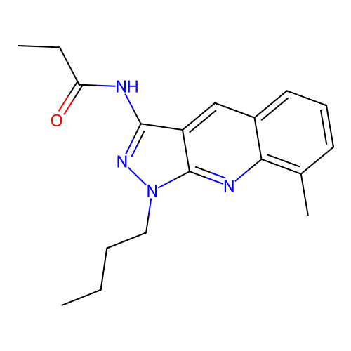 N-(1-butyl-8-methylpyrazolo[3,4-b]quinolin-3-yl)propanamide structure