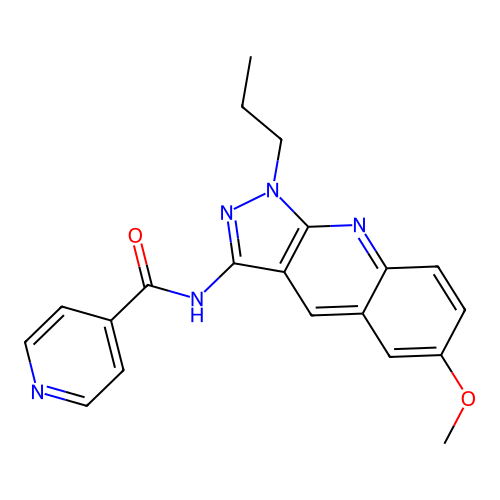 N-(6-methoxy-1-propyl-1H-pyrazolo[3,4-b]quinolin-3-yl)isonicotinamide structure