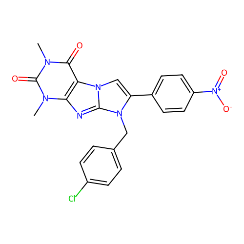 8-(4-chlorobenzyl)-1,3-dimethyl-7-(4-nitrophenyl)-1H-imidazo[2,1-f]purine-2,4(3H,8H)-dione structure