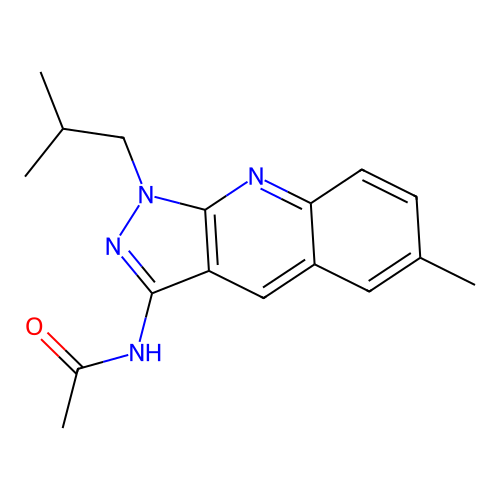 N-[6-methyl-1-(2-methylpropyl)pyrazolo[3,4-b]quinolin-3-yl]acetamide structure