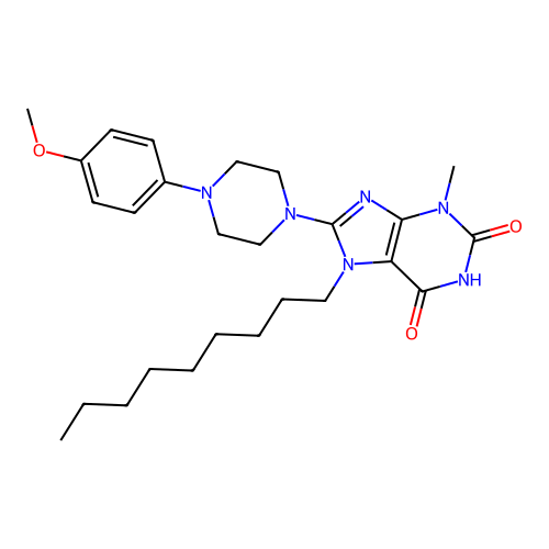 6-hydroxy-8-[4-(4-methoxyphenyl)piperazin-1-yl]-3-methyl-7-nonyl-3,7-dihydro-2H-purin-2-one structure