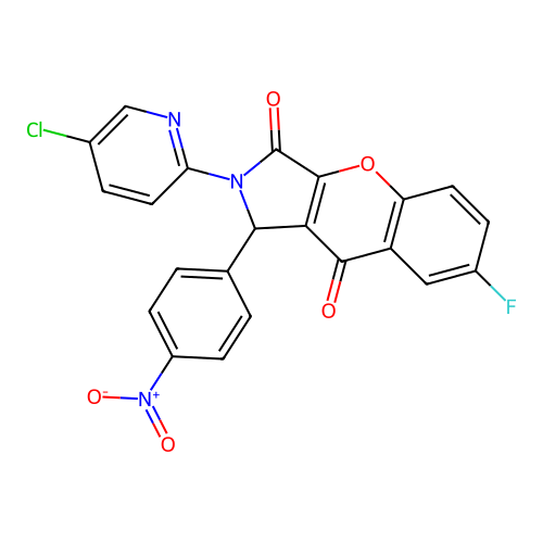 2-(5-chloropyridin-2-yl)-7-fluoro-1-(4-nitrophenyl)-1,2-dihydrochromeno[2,3-c]pyrrole-3,9-dione structure