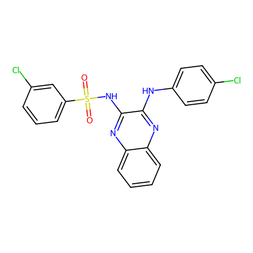 3-chloro-N-(3-((4-chlorophenyl)amino)quinoxalin-2-yl)benzenesulfonamide structure
